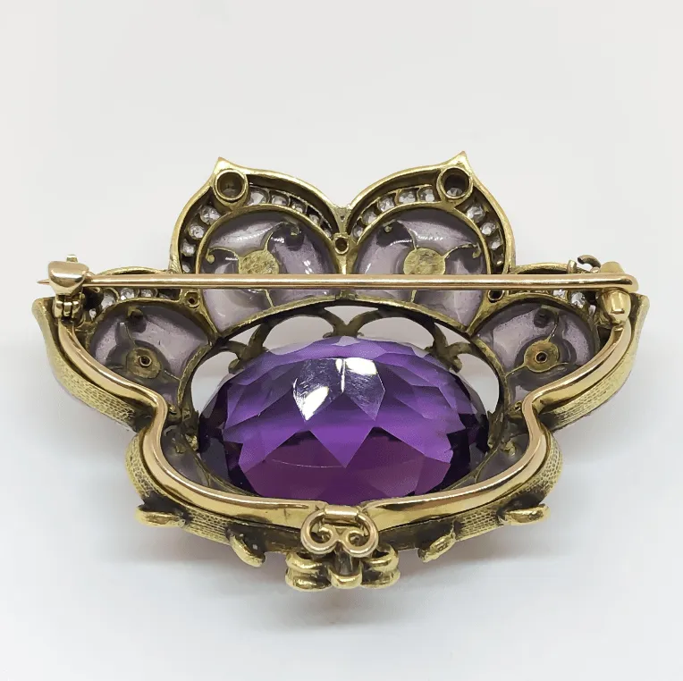 Plique-à-Jour Marcus & Co Art Nouveau Amethyst and Pearl Brooch