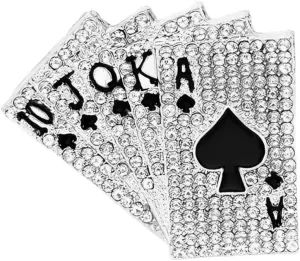 Poker Brooch Pins for Women, Hip Hop Playing Cards Brooch Pin, Cute Royal Flush Brooch Lapel Pin, Punk Rock Poker Cards Brooches Pins for Women Hat Bag Suit Dress Accessories