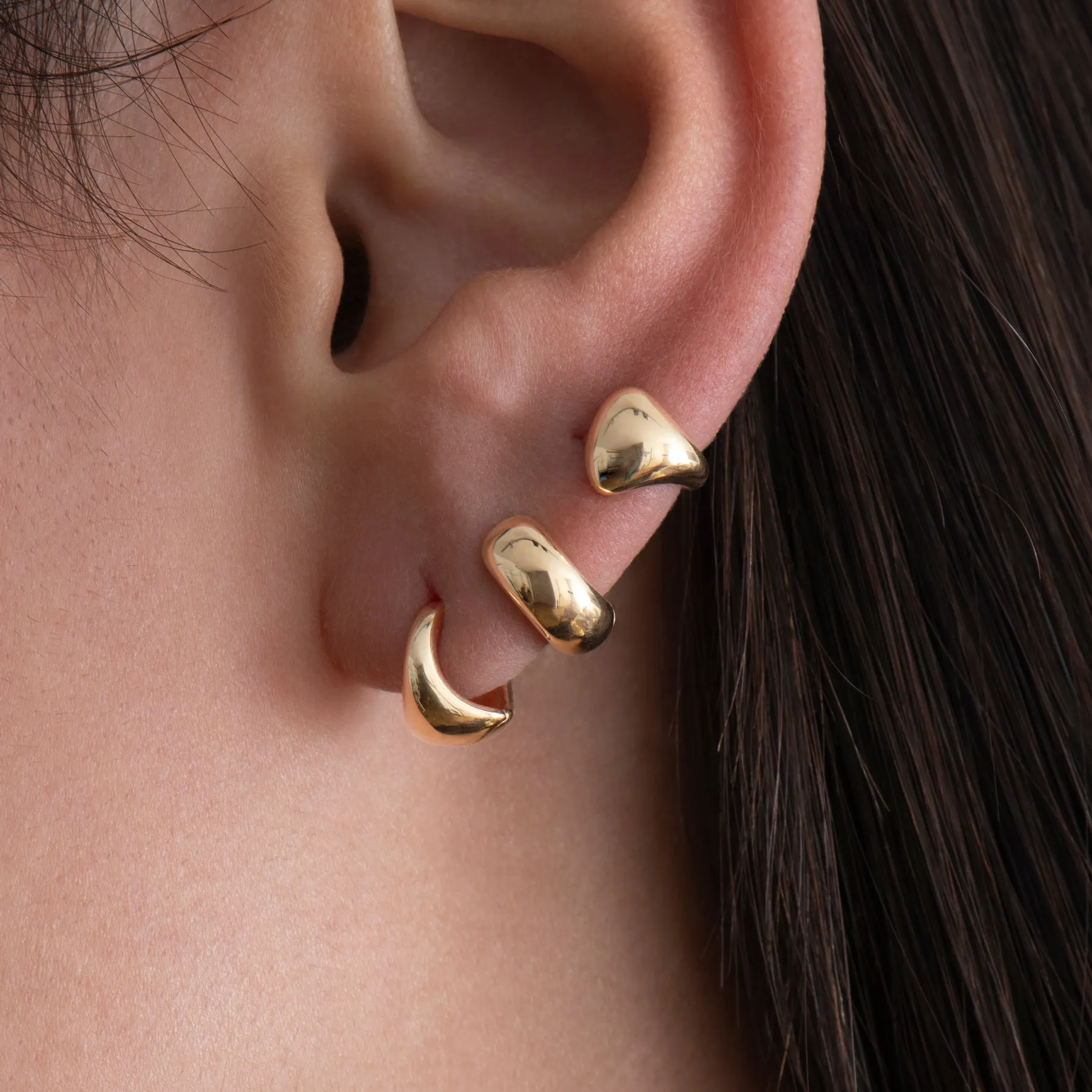 Puffy Solid Gold Huggie Earrings