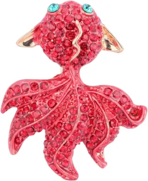 Rhinestone Red Koi Carp Brooch Pin for Women Girls Cute Fun Vintage Personalized Fashion Gold Plated Sea Creature Goldfish Animal Brooch Lapel Pin Dress Accessories Theme Party Jewelry Gift Souvenir