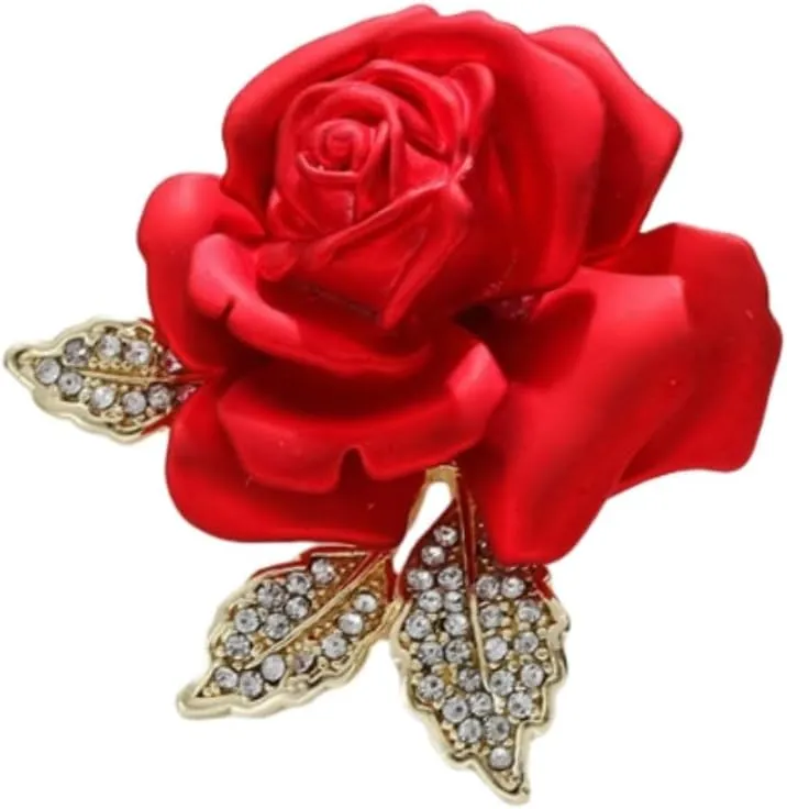 Rose Brooch for Women - Red Flower Brooches Pins and Brooches for Women Rhinestone Fashion Jewelry Gifts for Kids Classroom, Girls, Friends Women