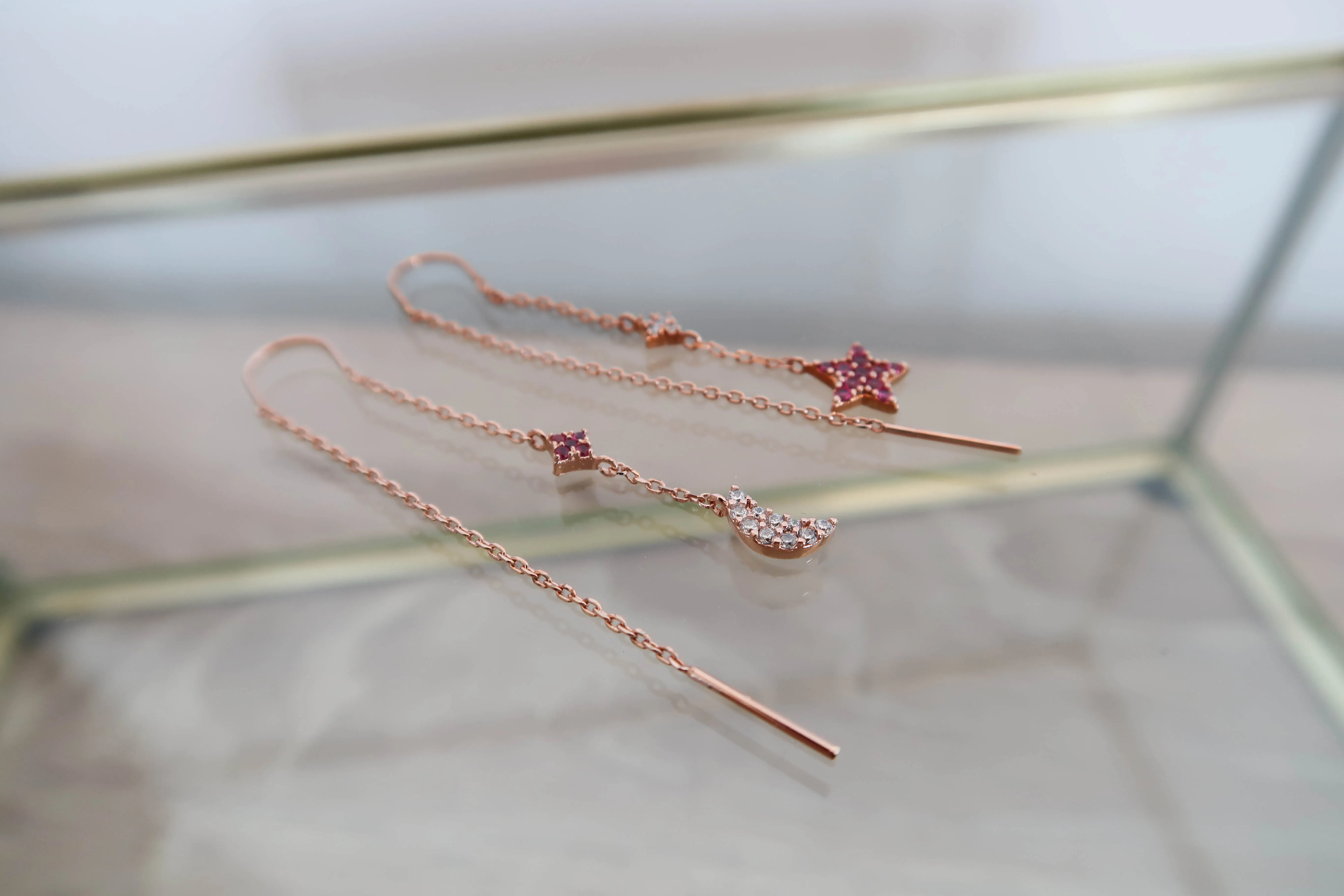 Rose Gold Star and Moon Earrings