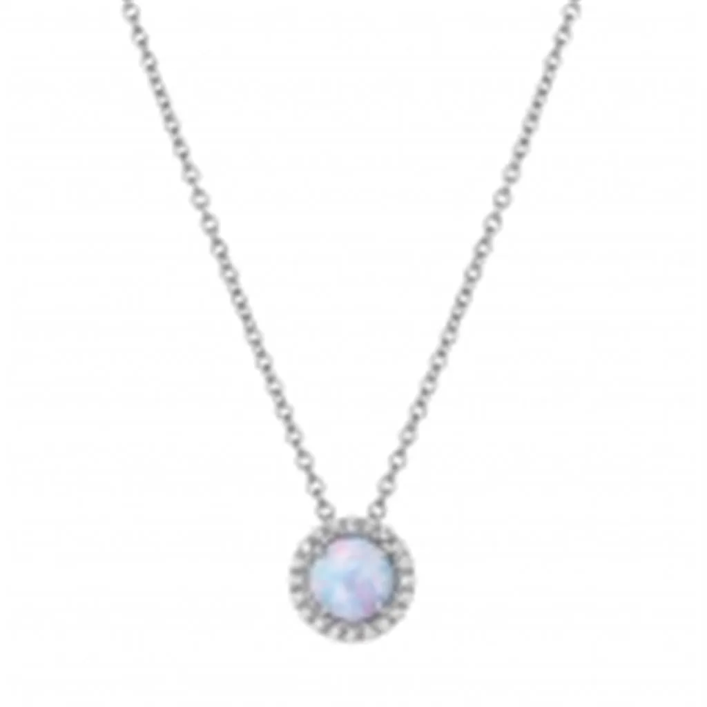Simulated Opal Pendant with Simulated Diamond Halo
