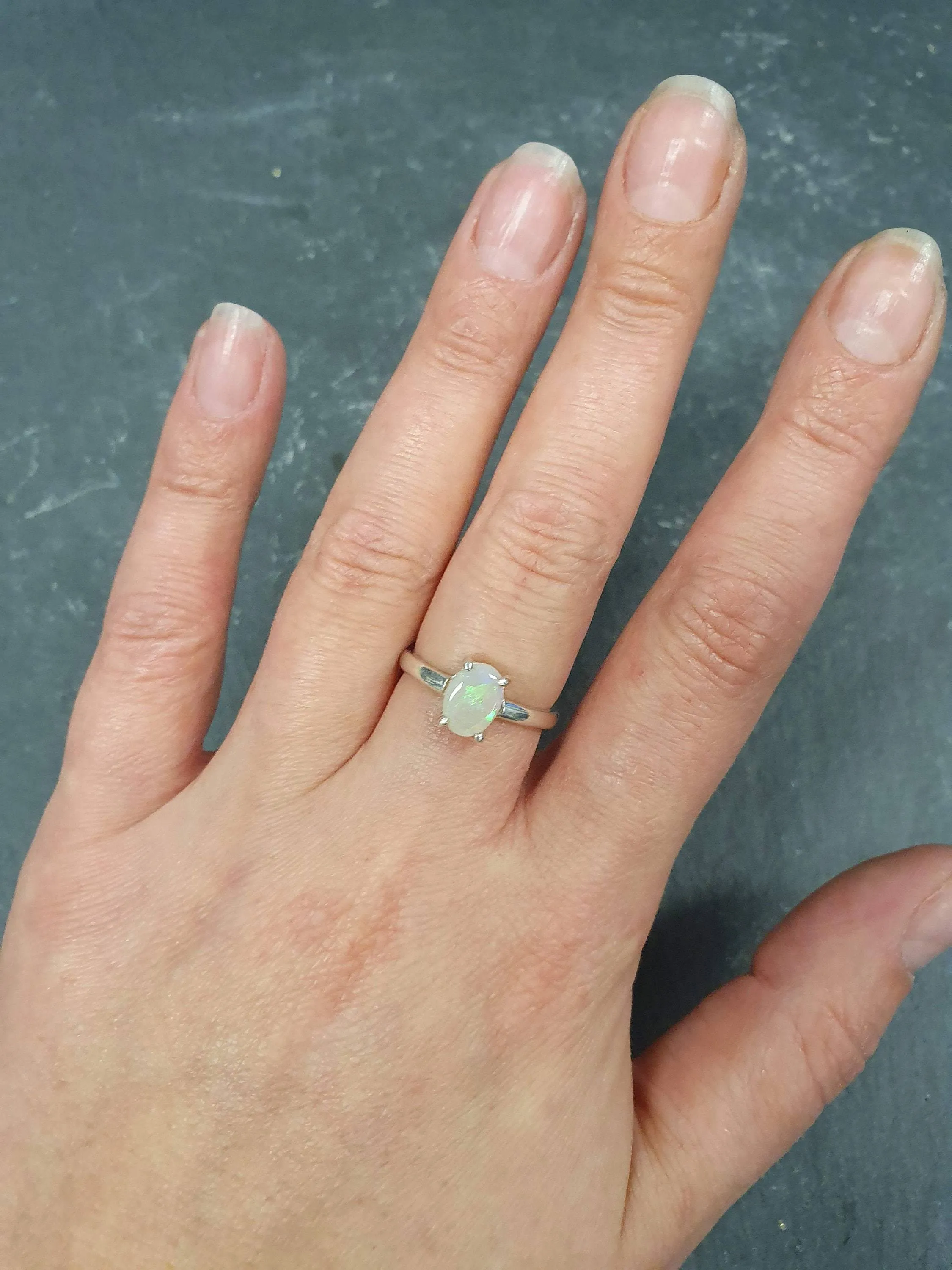 Solitaire Opal Ring - Natural Australian Opal - October Birthstone Ring