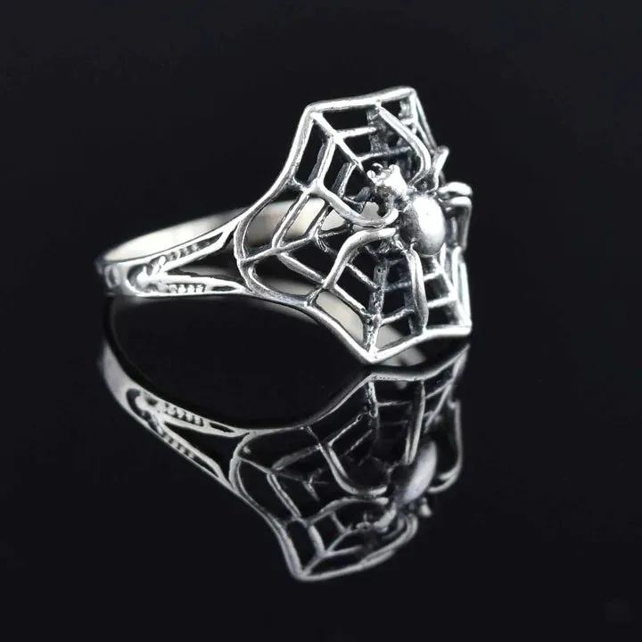 Spider Web Gothic Style 925 Sterling Silver Vintage Statement Rings For Women