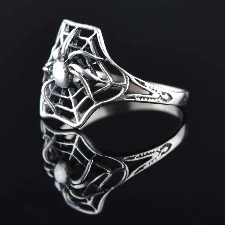 Spider Web Gothic Style 925 Sterling Silver Vintage Statement Rings For Women