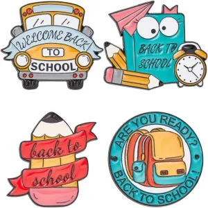 SUNNYCLUE 1 Box 8Pcs Back to School Brooches Cute Enamel Pins Bulk Planner Lapel Pins Set Schoolbag Pencil Schoolbus Book Alloy Brooch Accessory for Women Men Backpacks Jackets Clothes Hats Adult Gift