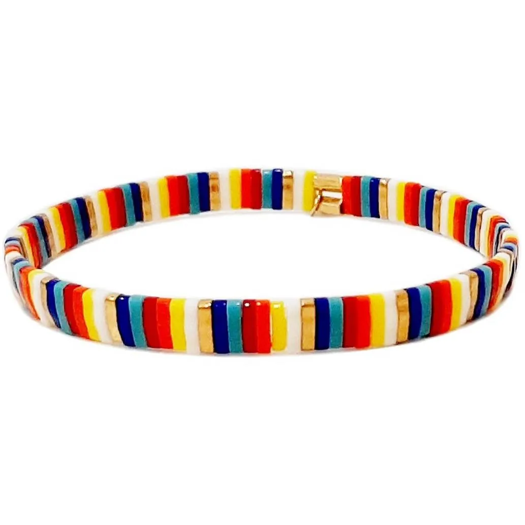 TAI HANDMADE MULTI-COLORED TILE STRETCH BRACELET