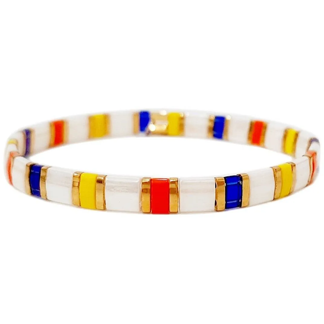 TAI HANDMADE MULTI-COLORED TILE STRETCH BRACELET