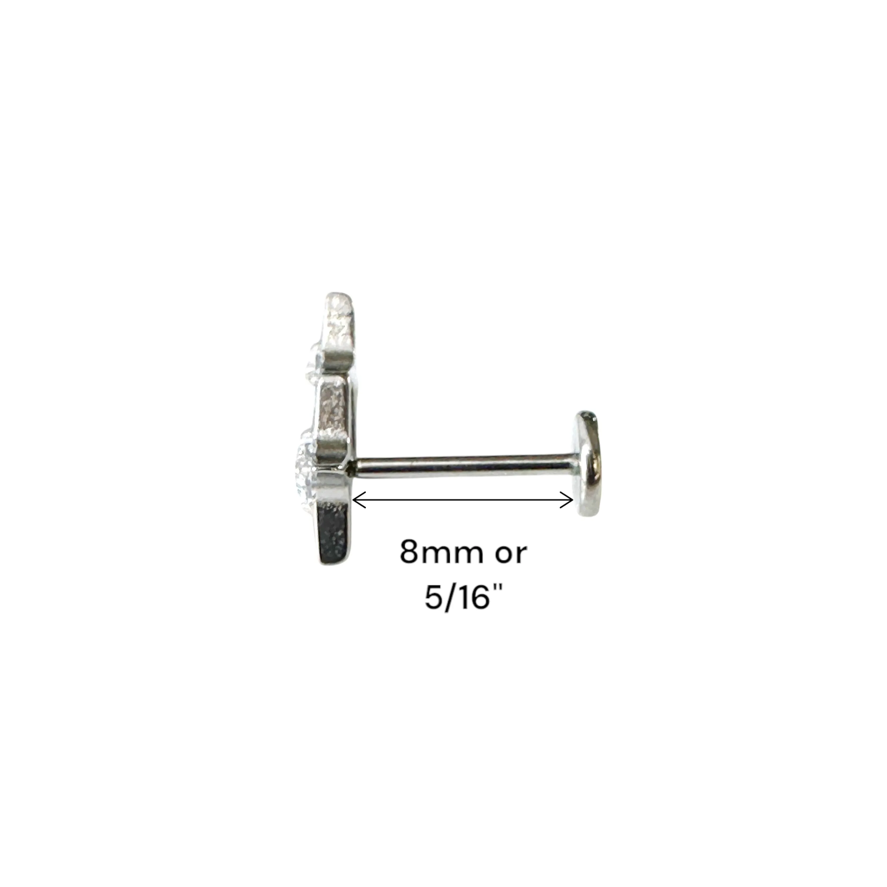 Titanium double star gem flat back stud