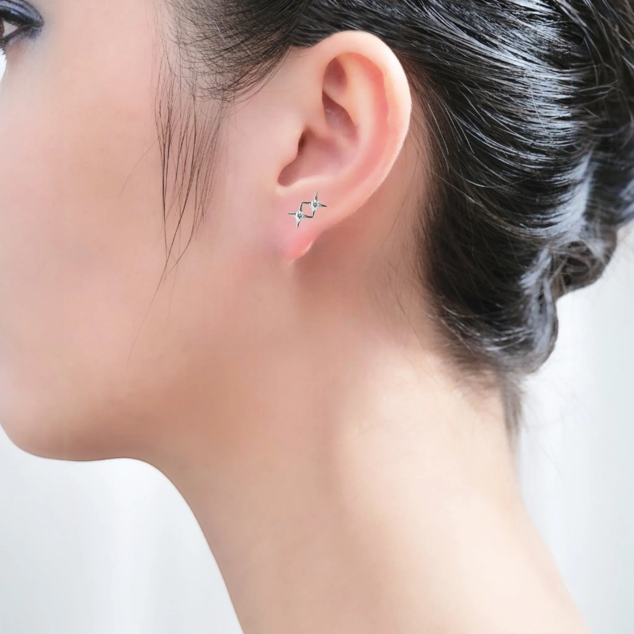 Titanium double star gem flat back stud