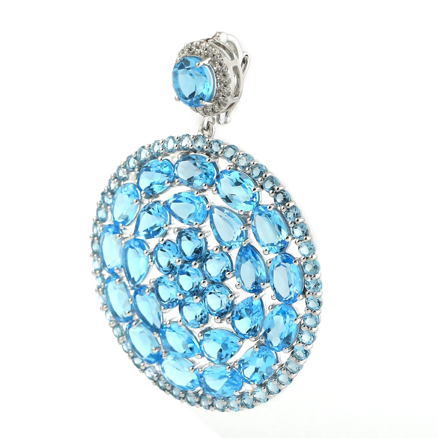 Topaz Diamond Cluster Pendant In white 18k Gold