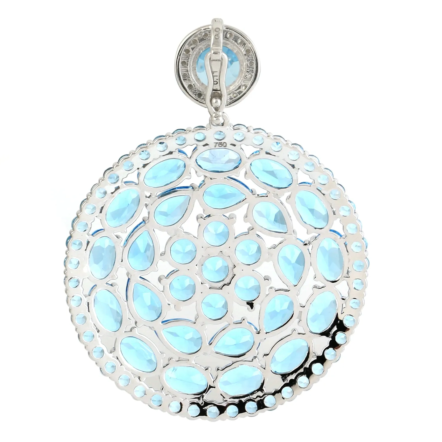 Topaz Diamond Cluster Pendant In white 18k Gold