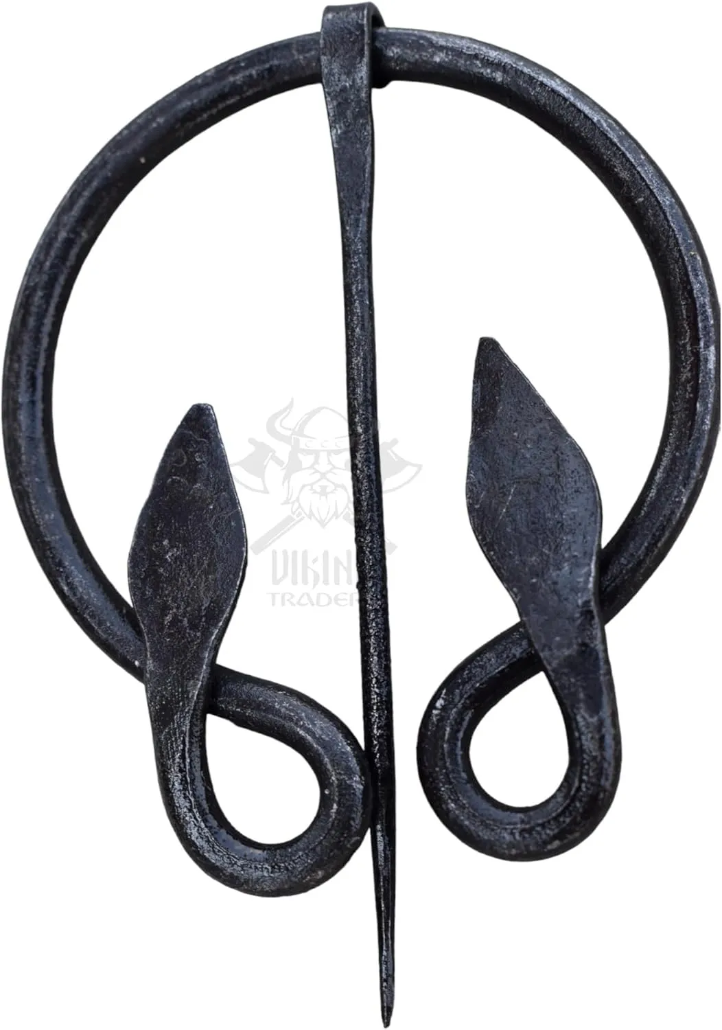 Viking Traders Vintage Brooch Black Iron Hand-Forged Double Leaf Brooch Medieval Viking Costume Accessory Viking Knotted Fibula Cloak Pin  Black