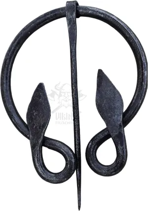 Viking Traders Vintage Brooch Black Iron Hand-Forged Double Leaf Brooch Medieval Viking Costume Accessory Viking Knotted Fibula Cloak Pin  Black
