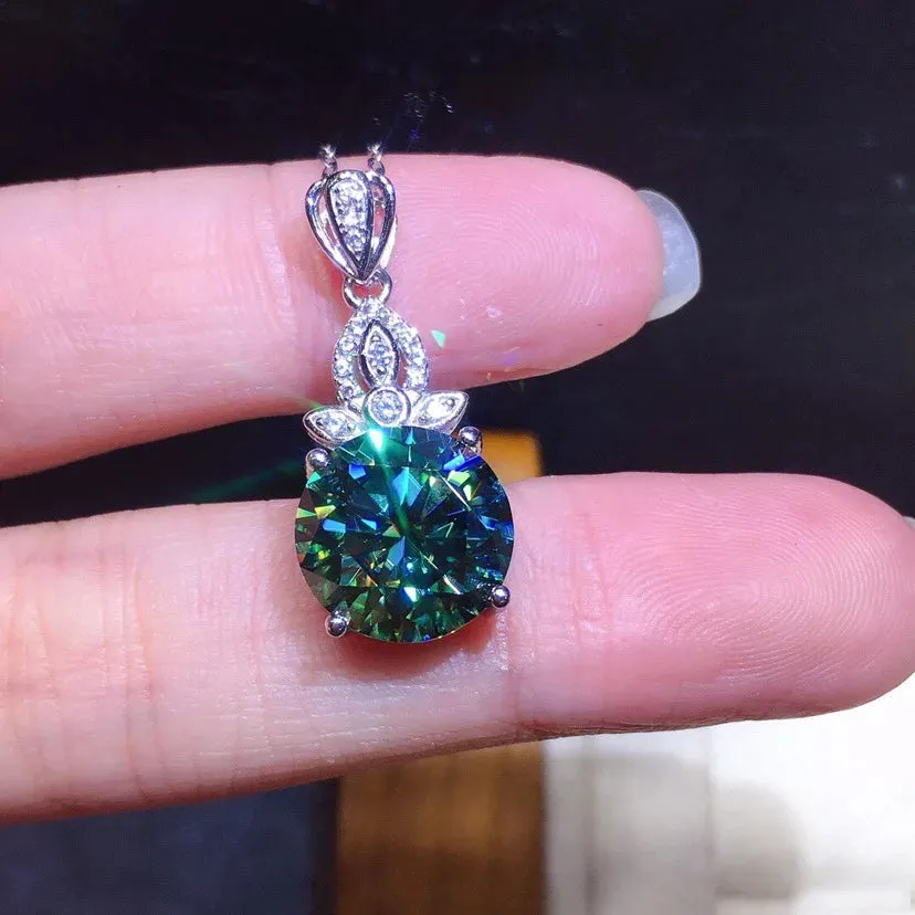 Vintage 2ct Green Moissanite Pendant 925 Silver Necklace