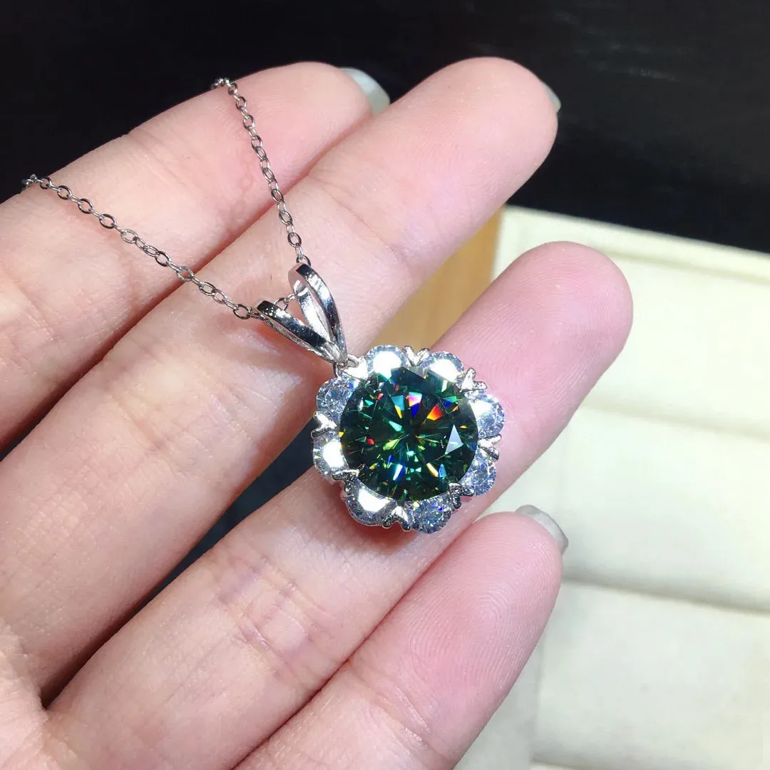 Vintage 2ct Green Moissanite Pendant 925 Silver Necklace