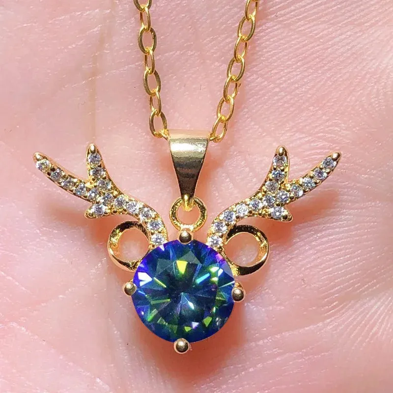 Vintage 2ct Green Moissanite Pendant 925 Silver Necklace