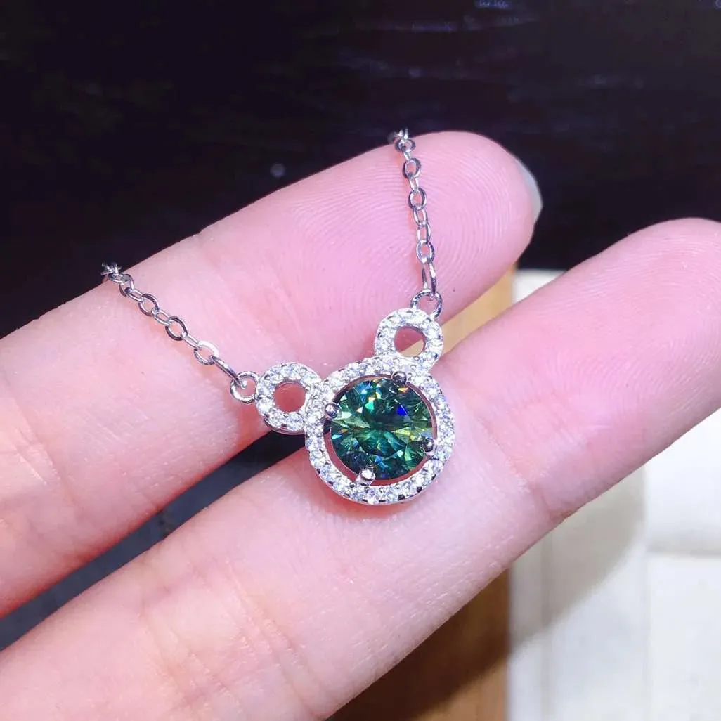 Vintage 2ct Green Moissanite Pendant 925 Silver Necklace