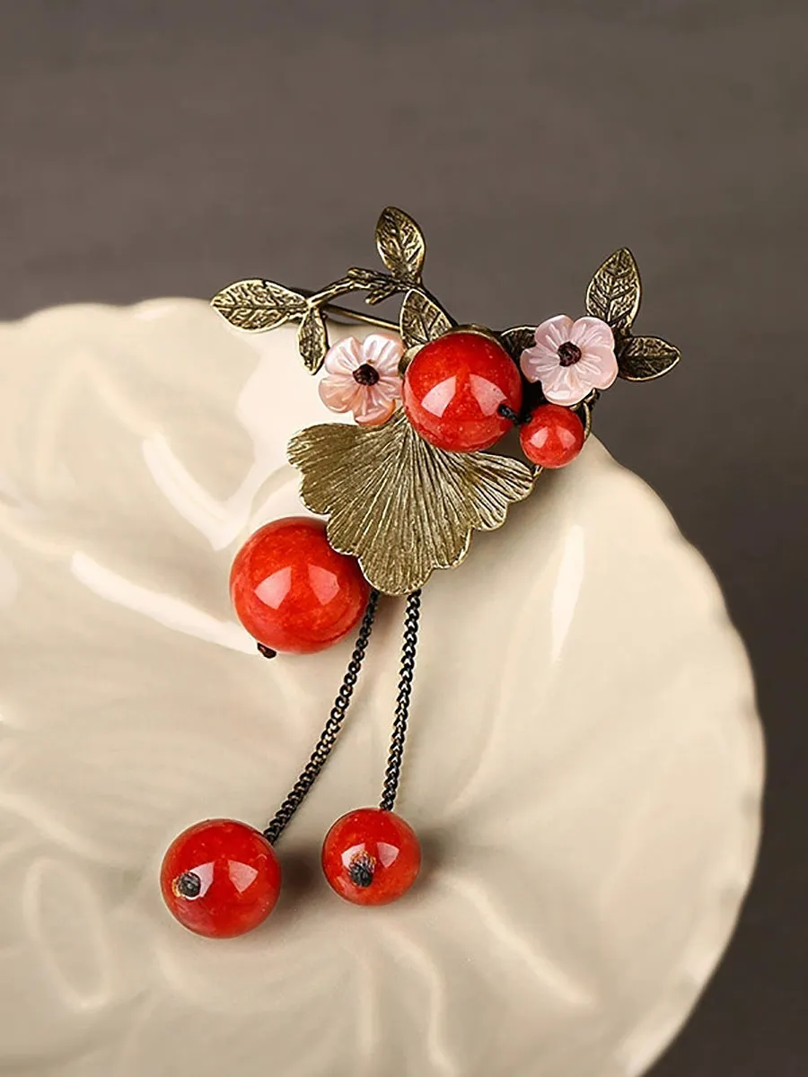 Vintage Alloy Gingkgo Bead Tassel Brooch