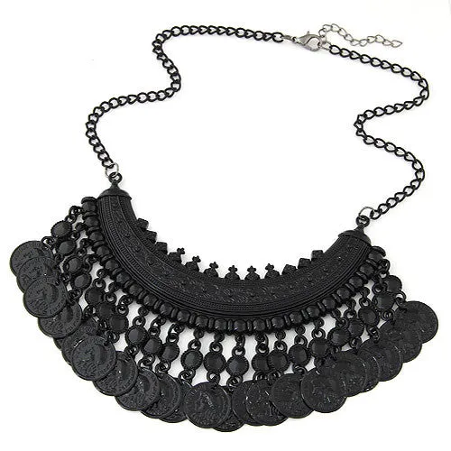 Vintage Bohemian Gypsy Tassel Silver Coin Necklaces & Pendants for Women Vintage Statement Maxi Necklace Choker Collier Femme