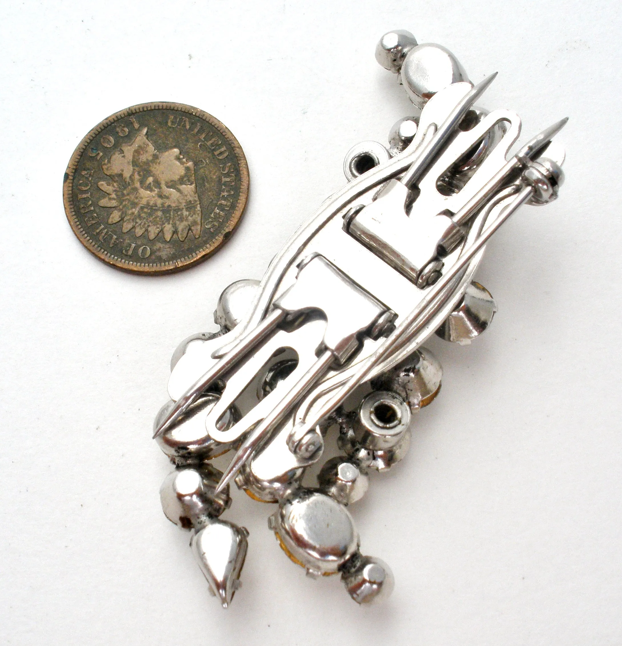 Vintage Clear Rhinestone Duette Clip Brooch