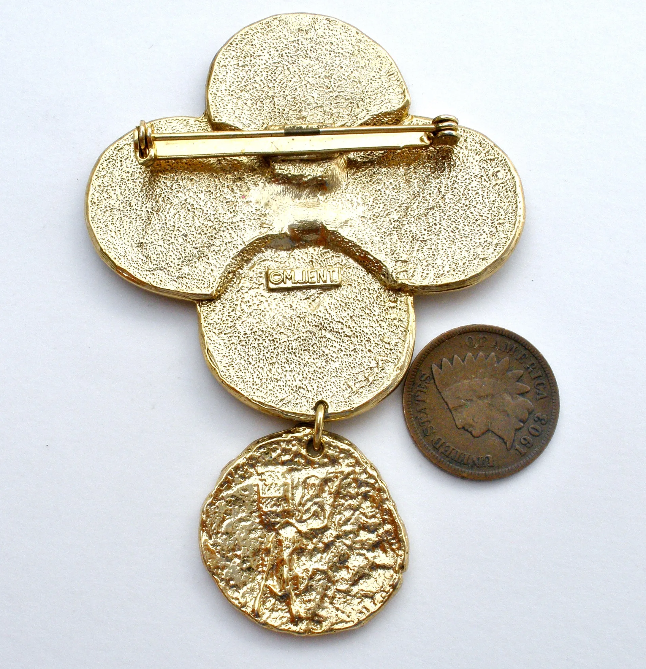Vintage Gold Coin Brooch Pin by M Jent
