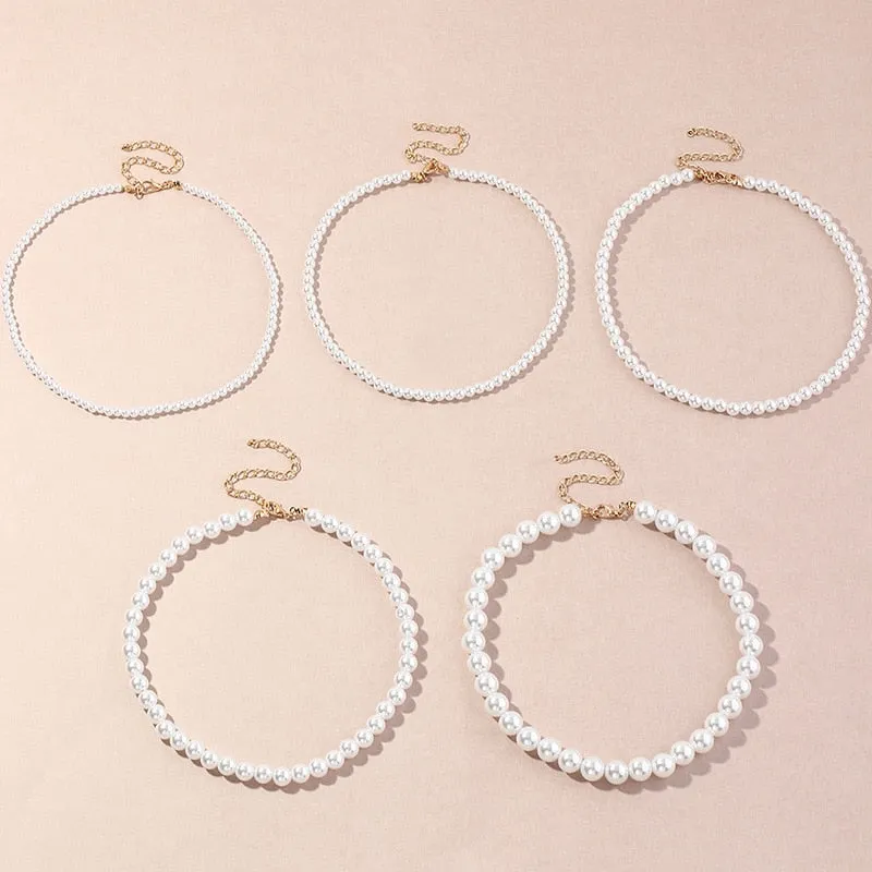 Vintage Style Simple 6MM Pearl Chain Choker Necklace For Women Wedding Love Shell Pendant Necklace Fashion Jewelry Wholesale