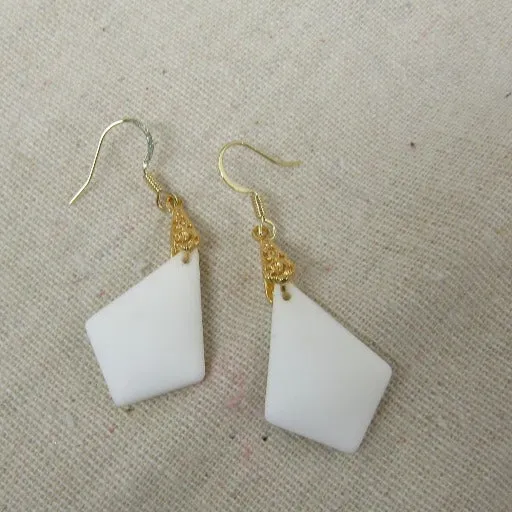 White Sea Glass Triangle Drop Earrings