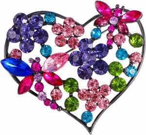 Womens Floral Silvery Tone Crystal Rhinestone Insect Butterfly Love Flower Heart Brooch Pin Brooches Gift for Women Girls Brooch for Women's Accessories Unique Birthday & Mother's Day Gift and Wedding